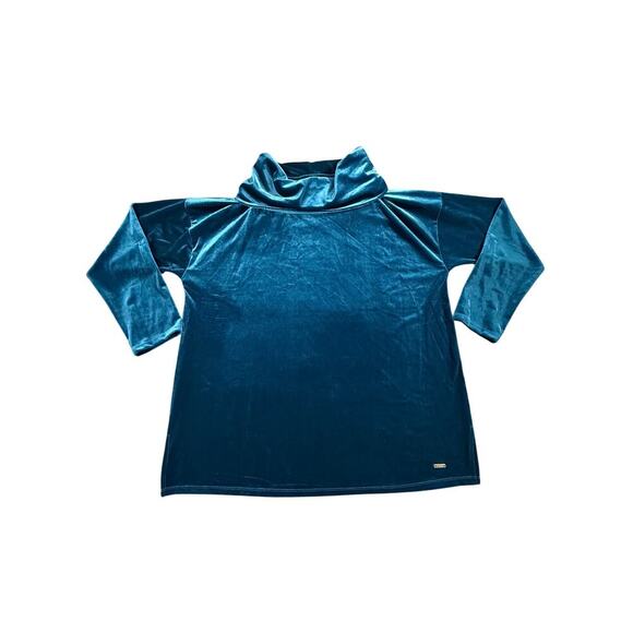 Jones New York Women's Velour Pullover Tunic Top Cowl Neck Long Sleeve XL Blue - Picture 1 of 8
